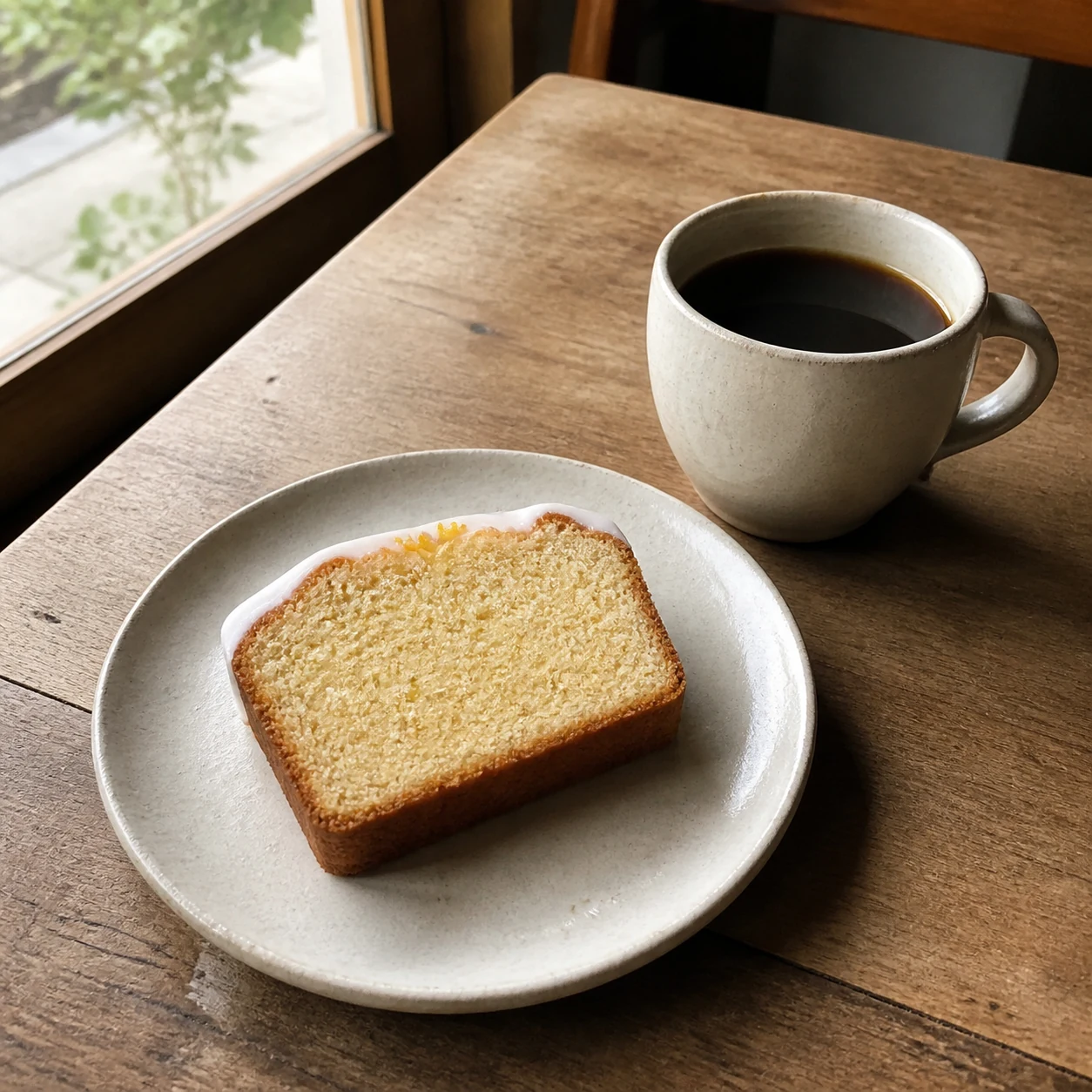架空のカフェのレモンケーキとコーヒーのイメージ